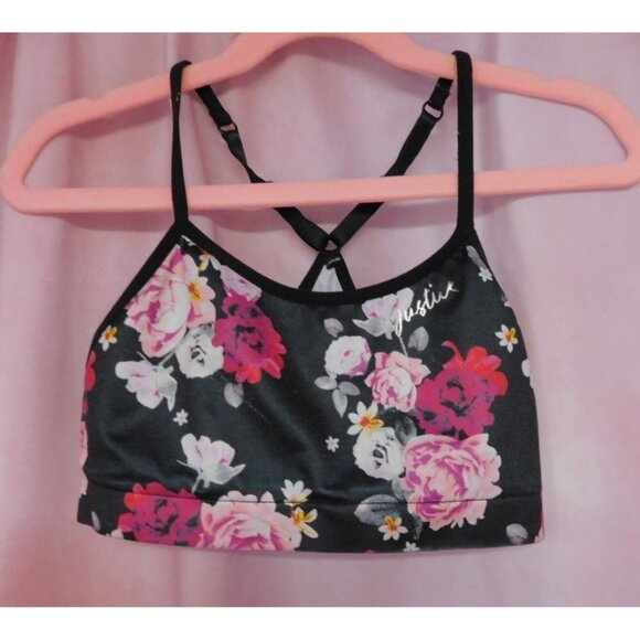 Justice Girls Oh So Soft Floral Seamless Sports Bra Girl's 12 Black - Picture 1 of 8